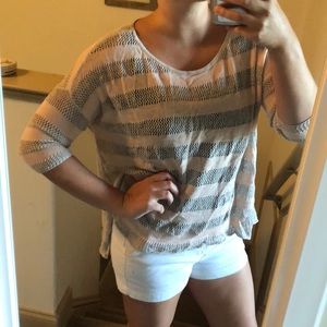 Pink & Gray Mesh Lightweight 3/4 Sleeve Sweater